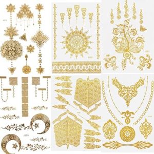 Wenyue 6 pcs tatouage au henné,Tatouage Temporaire Imperméable,Tatouage de paillettes en or adulte,Tatouage,Tatouage en métal,Accessoires de fête des fêtes pour les jeunes filles (Wenyue, neuf)