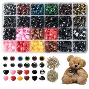 Pmueuff Yeux de Sécurité Amigurumi, 1040 Pcs Yeux et Nez de Sécurité avec Rondelles 6-14mm Yeux et Nez en Plastique Coloré pour Amigurumi Crochet Poupées Artisanales Animaux et Ours en Peluche (MahovGGWP ou, neuf)