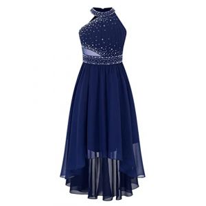 ranrann Enfant Fille Robe de Cérémonie Princesse Soirée avec Strass Asymétrique Robe Mariage Bal Anniversaire Bleu Marine 13-14 Ans (ranraneu, neuf)