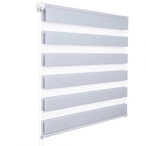 WOLTU Store Enrouleur Jour Nuit sans Perçage, Store Zébré en Double Tissu, Rideau Translucide et Occultant, Protection de la Vie Privée, Montage Facile avec Clips, 55l x 150L cm, Gris (WOLTU GmbH, neuf)