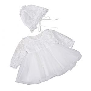 Happy Cherry Enfant Bébé Robe de Princesse Shooting Photo Nouveau-né Bonnet Dentelle Fille Tulle Robe Baptême Cérémonie à Manche Longue Set 2 Pcs 3-6 Mois Blanc - 1012 (OUJINGEU, neuf)