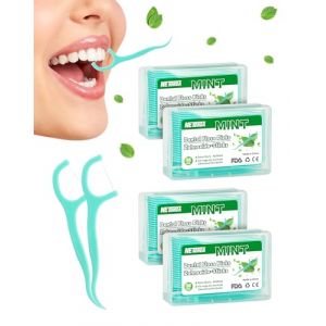 NETONDA 200 Pcs Fil Dentaires à la Menthe Porte Fil Dentaire avec Manche Cure Dents Plastique 4 Boîte Dental Floss Picks Fils Interdentaires (EUWOGAS, neuf)