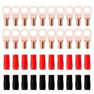 YIXISI 40 Pièces M8 SC10-8 AWG8 Cosses à Anneau Kit, Cosses de Câble Tubulaires, Cosses de Embouts de Câble de Batterie, avec Manchons isolants, pour Câble Électrique, Doré (YXS-DE, neuf)