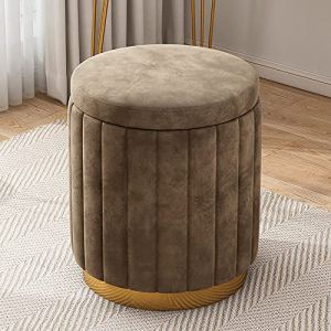Tabouret de Coiffeuse en Velours avec Rangement, Pouf de Rangement Rond, Tabouret de canapé rembourré Confortable, Tabouret de Maquillage de Chambre à Coucher pour Cadeau de Dame de Chambre de Filles (Jinhui barley, neuf)