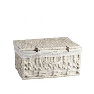 e-wicker24 Alles aus Weide Valise en osier, panier de rangement, panier de style, panier pique - nique, panier cadeau, panier de d&eacute;coration, bo&icirc;te multifonction (Blanc avec doublure) (e-wicker24, neuf)