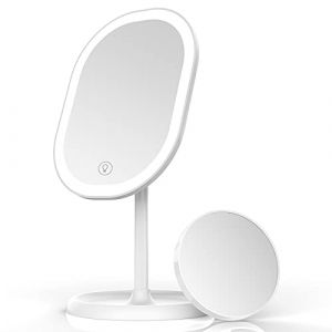 Aidodo Miroir &agrave; Maquillage LED, Miroir Grossissant 10X D&eacute;tachable, R&eacute;glage d&rsquo;&Eacute;clairage Smart und Recharge USB, Miroir de Table Pliable &agrave; 180 &deg;, Cadeau Parfait pour Un Ami (QiuTian-Trade, neuf)