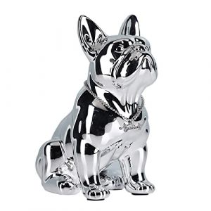 XYQXYQ Statue de bouledogue français en métal coloré assis en résine - Décoration de la maison - Statue de bouledogue français - Statue d'extérieur (31 cm, argenté) (Hainan Xianyue Technology Co., Ltd., neuf)