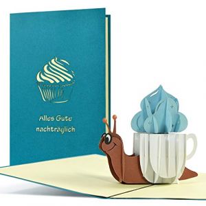 G28 Carte d'anniversaire humoristique avec inscription en allemand &laquo; Nachtr&auml;glich &raquo;, carte pop-up pour anniversaire, carte de v&oelig;ux 3D ou bon cadeau d'anniversaire (SX-Commerce, neuf)