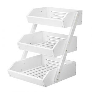 CALM COZY Support de Corbeille &agrave; Fruits en Bambou &agrave; 3 &eacute;tages, Support &agrave; Panier de Fruits Rangement pour les l&eacute;gumes pour plan de travail de cuisine pour Fruits, L&eacute;gumes, Pain, collation, Blanc (Lenka Fashion Mode, neuf)