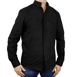 Sinologie Chemise col Mao Officier en Popeline de Coton Noir (XXL) (Boutique Sinologie, neuf)