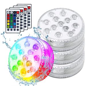 Aoreun Lumière LED Submersible, 4 pièces Lampes LED Imperméable avec Télécommande, 16 RGB Couleurs Changement Lampes LED Submersibles Étanche pour Piscine Aquarium Baignoire Étangs Jardin Décoration (JINHONG-EU, neuf)