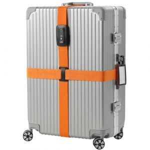 Navaris Sangle de Valise en Croix - Ceinture Sécurité Bagage Réglable pour Voyage Avion Train - Verrou TSA Code Serrure à Combinaison (SX-Commerce, neuf)