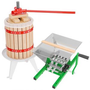 WilTec Kit Presse et Broyeur à Fruits – capacité 7 L / 6 L – avec Entonnoir en Acier, Panier en hêtre et Torchon Sac de filtrage – Pressoir Manuel pour Moût de Pomme Poire Raisins Baies – Vin Cidre (Wiltec Wildanger Technik GmbH, neuf)