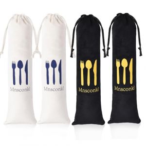 Mnsconkl Lot de 4 Sacs &agrave; Couverts pour Les d&eacute;placements [4 pi&egrave;ces, Grand] &ndash; Bo&icirc;te &agrave; Couverts Portable en Velours Lavable pour Camping, Pique-Nique et &eacute;cole, Sac &agrave; Couverts &agrave; emporter (Noir/Blanc) (Hang Yi UK, neuf)