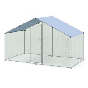 COSTWAY Grand Enclos Poulailler pour 8-15 Poules, Toit en Oxford, Filet en Maille Hexagonales, Cage à Volailles, Porte Verrouillable, 10 Piquets de Sol, Cage pour Canard Oie Lapin (300 x 170 x 190 cm) (FDS GmbH, neuf)