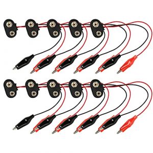 VOANZO Lot de 10 connecteurs de batterie 9 V 150 mm pour c&acirc;ble &agrave; pince crocodile double pince crocodile (VOANZO EU, neuf)