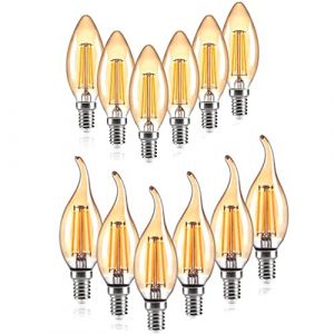 YSJX lighting, Lot de 10 bougies LED &agrave; Filament Edison AC220V C35/C35L 4W 6W E14 E12 E27, lampe en forme de flamme dor&eacute;e Ampoules domestiques(C35L Warm White 2700K,E14 6W) (GuangshuishiYingshanjiaxiudianzishangwuzhongxin, neuf)