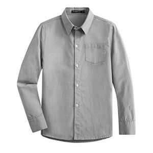Spring & Gege Gar&ccedil;ons Chemises Classique de Couleur Unie Uniforme Scolaire de Coton pour Enfants Argent&eacute; 11-12 Ans (SpringgegeEU, neuf)