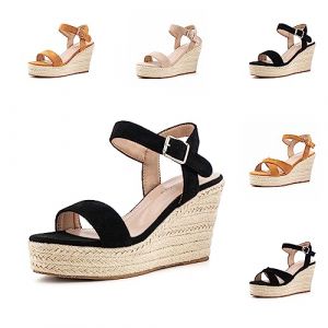 Hitmars Sandale Femme Espadrilles Compensées Femme d'Été Plateforme Sandales Casual Mode Bout Ouvert Chaussures de Plage Confortable Talon Compensé Noir EU 43 (Free Mobile OU, neuf)