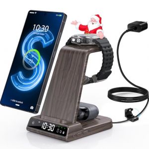 Chargeur Induction Fil pour Samsung Galaxy S25 Ultra/S24, Chargeur sans Fil avec Horloge num&eacute;rique pour Samsung Galaxy Watch 8/7/6, Wireless Charger pour Galaxy S23, Z Fold 7, Buds (Grain de Bois) (ZenGoose EU, neuf)