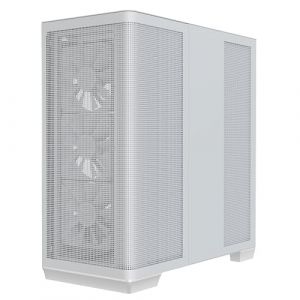 APNX C1-R Bo&icirc;tier PC ATX tour moyenne avec 4 ventilateurs blancs de 120 mm, 11 fentes de ventilation, support de radiateur de 360 mm, support de carte m&egrave;re ASUS/MSI Back Connect, verre tremp&eacute; (okluge, neuf)