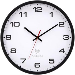 Warminn Horloge Murale Radio-pilot&eacute;e de 30 cm avec Affichage des Secondes (Blanc+Noir, 30cm) (Luckylinks-EU, neuf)