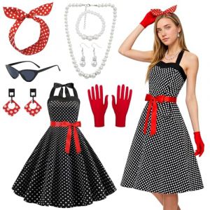CHENBOOW Accessoires Rockabilly Femme,9 Pi&egrave;ces Accessoires pour Femme des Ann&eacute;es 50,Tenue Robe Femme An&eacute;e 50,Ann&eacute;es 50 Costume Accessoires Set,pour Le Carnaval,Mardi Gras,Soir&eacute;E &agrave; Th&egrave;me,Halloween (CHENBOOW, neuf)