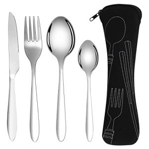 iJiGui Ensemble de Couverts 4 Pi&egrave;ces, Couverts en Acier Inoxydable, Voyage Ensemble Couverts Set, Couverts portatifs en Acier Inoxydable pour Pique-Nique, Voyage, &Eacute;cole, Bureau (TANGYANGLTD, neuf)
