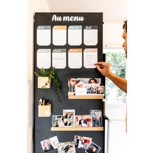 FERFLEX - Kit papier peint magnétique- Version Adhésif Repositionnable Noir- Ardoise effacable - Deco murale - 8 aimants argentés inclus -1mx60cm (FERFLEX, neuf)