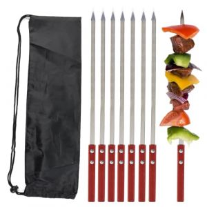 Jadin 8 Pi&egrave;ces Brochettes pour Barbecue Inox, Brochettes Barbecue Plates 42cm, Kebab avec Manche en Bois, Brochette Barbecue R&eacute;utilisable et R&eacute;sistante &agrave; la Chaleur, Accessoires Barbecue avec Sac (linxianaidi, neuf)
