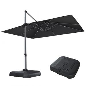 PURPLE LEAF Parasol D&eacute;port&eacute; 3 x 4 m avec Pied 150 KG Lourd, Grand Parasol de Jardin Ext&eacute;rieur Rectangulaire avec 8 Baleines en Aluminium, Toile 240 g/m&sup2; Protection UV, Inclinable et Rotative, Noir (PurpleLeafGarden, neuf)