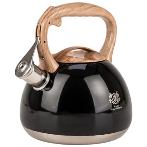 KARL HAUSMANN Bouilloire Inox Noir - 3L - Bouilloire Sifflante - Bouilloir Induction, Gaz - Poignée Résistante à la Chaleur - Bouilloir Traditionnelle Tous Feux - Retro - Théière Gaz Bouilloir (Kraken Chairs, neuf)