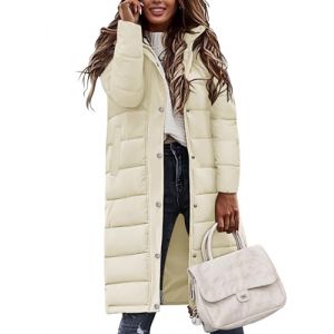 Vancavoo Manteau Femme Hiver Doudoune Long Blouson Matelass&eacute;e L&eacute;g&egrave;re Manteaux &agrave; Capuche Chaud Veste Zipp&eacute; Parka Jacket,Beige,XXL (XT-Direct, neuf)