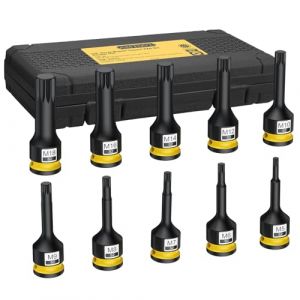 AMTOVL 10PCS Jeu de Douilles à Impact XZN Jaune 1/2'' M5-M18 Acier Allié S2 HRC58-62 Douilles Embout XZN avec Anneau en Cuir Epingle Boîte de Rangement pour Réparation Automobile d’Appareil (AMTOVL-FR, neuf)
