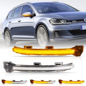 POPMOTORZ LED Dynamique R&eacute;troviseur Clignotant Lat&eacute;ral, 2 Pi&egrave;ces LED Clignotant avec Canbus Sans Erreur pour VW Golf 7 Golf 7.5 Golf 7 R-line Golf 7 GTI Golf Sportsvan E-Golf Toura-n 2, Transparent (LED POPMOTORZ, neuf)