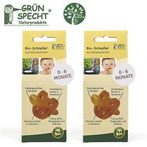 Gruenspecht Lot de 2 tétines bio en caoutchouc naturel de 0 à 6 mois - Bouclier souple en forme de cœur - Forme orthopédique (babywaren24, neuf)