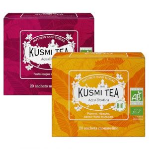 Kusmi Tea - AquaExotica & AquaRosa - Lot de 2 boîtes - Infusions Bio sans Théine Fruitées et Gourmandes - À Déguster Chaud ou en Thé Glacé - 2x20 Sachets de Thé (Kusmi Tea - Paris, neuf)