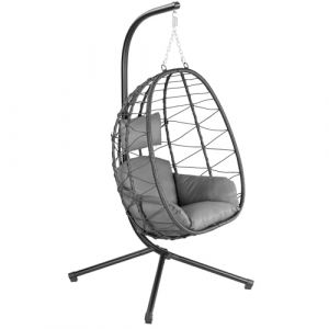 HinHocker Fauteuil en osier de rêve suspendu avec armature anthracite, pour l'intérieur et l'extérieur, avec coussin et coussin d’appui (CS Trading, neuf)