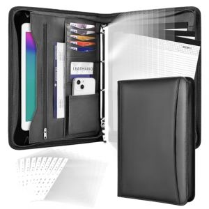 Leathario Portfolio A4 en PU Porte Document pour Bureau, Classeur à Quatre Anneaux avec Bloc - Notes, Agenda d'affaires Organiseur de Conférence,Conférencier pour Directeur (perfectobag, neuf)