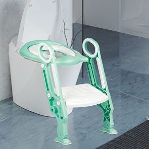 Siège de Toilette Enfant Reducteur de Toilette Pliable et Réglable Escalier Toilette Enfant avec Échelle Marche Réducteur de WC pour enfants 1-7 ans -blanc + vert clair (Hechheu, neuf)