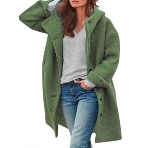 Vestes d'hiver pour femme - Longue laine - Veste d'automne longue en laine élégante - Vestes de transition chaudes - Grandes tailles - Manteau en laine avec capuche - Veste en peluche - Manteau (Ru-xei, neuf)