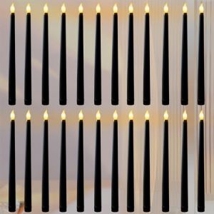 FAEFTY 24 PCS Bougies Coniques Sans Flamme, Bougies Led Flamme Vacillante, Bougie Électrique, Bougies à Piles pour Noël, Thanksgiving, Dîner aux chandelles, Mariage（Noir, 2.1 x 28 cm） (lanruiyan1649, neuf)