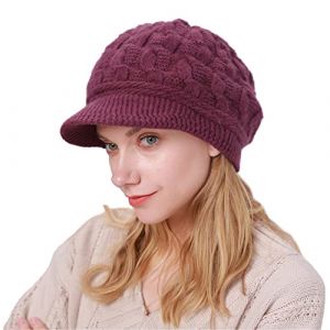 CheChury Casquette Femme Hiver B&eacute;ret Femme Polaire Chapeau Fille Tricot&eacute; Bonnet &Eacute;l&eacute;gant Chapeau d'hiver Bonnet Tricot&eacute; Chaud Casquettes Visi&egrave;res Vintage Bonnet Femme Hiver Chic pour Sport,Violet (Sofenny, neuf)