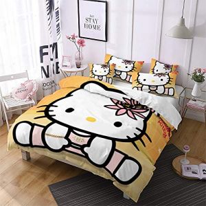 NICHIYO Hello Kitty Christmas Parure de lit 3 pièces en microfibre avec housse de couette de 200 x 200 cm et taies d'oreiller Impression numérique 3D (12, lit double) (NORTTA, neuf)