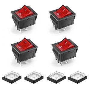 HOMEJOY 4 Pcs 4 Pins 2 Positions on/Off étanche LED éclairée Interrupteur à Bascule Interrupteur Bascule Mini Bateau DPST AC 250V 16A 125V 20A, Rouge (MSL-EU, neuf)