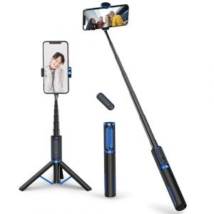 ATUMTEK Trépied Bluetooth pour Selfie, Perche à Selfie en Aluminium 3 en 1, Rotatif à 360° avec Télécommande sans Fil pour iPhone 16/15/14/13/12 mini/11 Pro/XS Max/XR/X/8/7, Samsung Smartphones Bleu (UNBREAKcable Store, neuf)