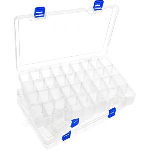 DARUITE Boîte de rangement en plastique compartimentée, 34 compartiments, transparente, robuste et durable, taille 28 x 18,3 x 4 cm, pour perles, boucles d'oreilles, outils, crochet de pêche, etc. (DFT TECHNOLOGY CO, neuf)