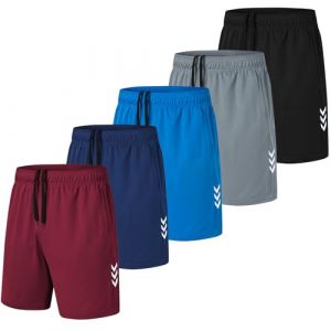 kuzwufs Shorts d'Entraînement Sport Lot De 5 Sport Course Shorts Taille Élastique Été Printemps Jogging Court Pantalon pour Football Noir/Gris/Bleu Marine/Bleu/Rouge-M (ORNARTO TECHNOLOGY LIMITED, neuf)
