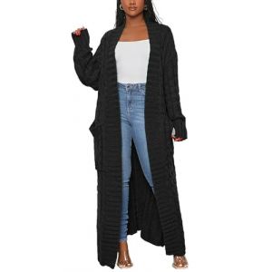 Cardigan Femme Long Hiver Grosse Maille Veste Casual Tricot Pull Avec Poches L&acirc;che Manteau &Eacute;l&eacute;gant Ouvert Devant (Ruidian8, neuf)