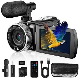 Vmotal Caméra vidéo 4K 48MP Photo/enregistreur vidéo 4K 60FPS, caméscope numérique pour Youtube Vlogging avec Microphone sans Fil/Carte SD/2 Piles/télécommande (GD digital limited(EU), neuf)